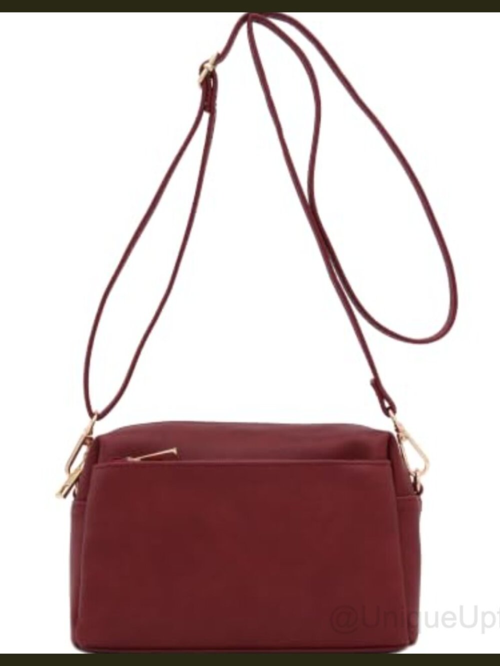 Faux Leather Triple Zip Small Crossbody Bag Adjustable Strap Casual